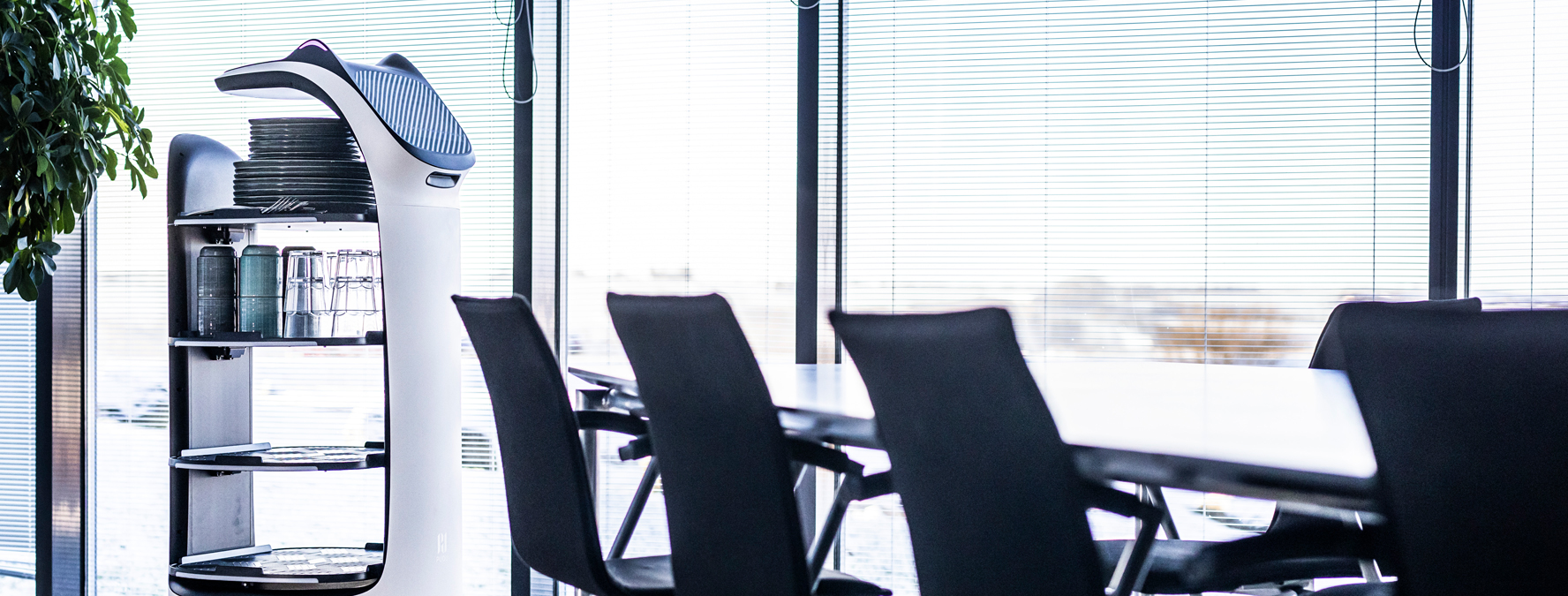 BellaBot robot i mødelokale.